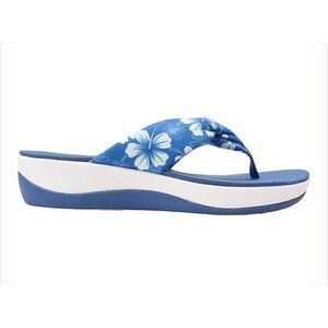 Women’s Clarks Aria Gibson Blue Floral Fabric Thong Sandals Size 10